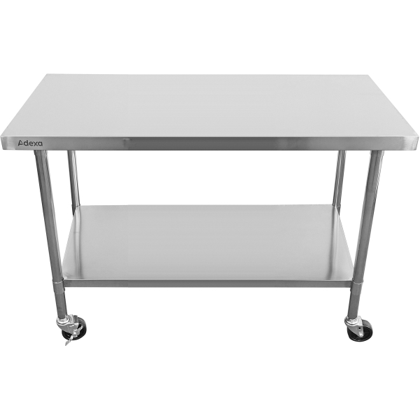 Commercial Mobile Work table with Adjustable feet Stainless steel Bottom shelf 1400x600x900mm | Adexa WT60140CWO