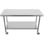 Kaupallinen liikkuva työpöytä säädettävillä jaloilla Ruostumaton teräs Alaosa Hylly 1800x600x850/930mm | Adexa WT60180CWO