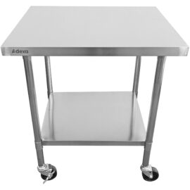 Kaupallinen liikkuva työpöytä säädettävillä jaloilla Ruostumaton teräs Alahylly 600x600x850/930 mm | Adexa WT6060CWO