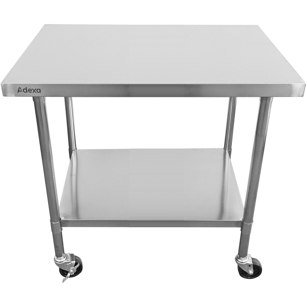 Kaupallinen siirrettävä työpöytä säädettävillä jaloilla Ruostumaton teräs Alahylly 800x600x900mm | Adexa WT6080CWO
