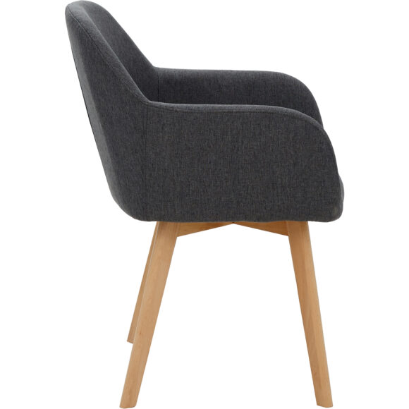Ruokapöydän käsinojallinen tuoli, puujalat & pehmustettu pellavakangas istuin, tummanharmaa | Adexa WW5169 - Image 6