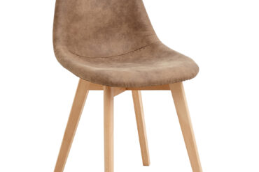 Sivu Ruokapöydän Tuoli Puujalat & Pehmustettu PU Nahkainen Istuin Vaaleanruskea | Adexa WW6027