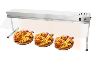 Kaupallinen teline, jossa nauhalämmitin, valaistus ja aivastussuoja 1250x315x457mm | Adexa XDHHC1200SG