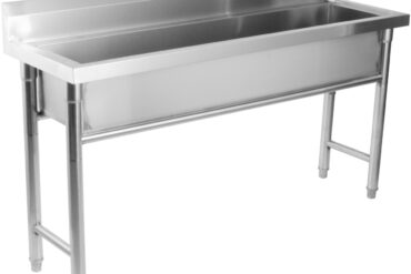 Kaupallinen kattilanpesuallas, ruostumaton teräs, 1 kulho, roiskesuoja, 1500x450x800mm, pyöreät jalat | Adexa YDPS15038