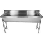 Kaupallinen kattilanpesuallas, ruostumaton teräs, 1 kulho, roiskesuoja, 1500x450x800mm, pyöreät jalat | Adexa YDPS15038 - Image 5