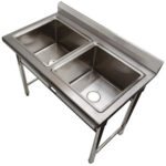 Kaupallinen Pesuallas Ruostumaton Teräs 1080x600x900mm 2 Allasta Roiskesuoja | Adexa YDRST245A - Image 4