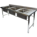 Kaupallinen pesuallas Ruostumaton teräs 1570x600x900mm 3 altaa Roiskesuoja | Adexa YDRST345A