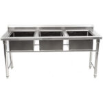 Kaupallinen pesuallas Ruostumaton teräs 1570x600x900mm 3 altaa Roiskesuoja | Adexa YDRST345A - Image 6