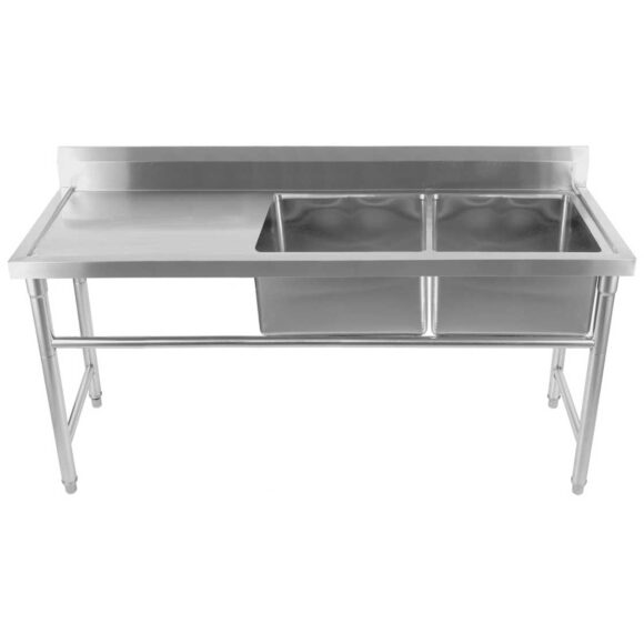 Kaupallinen Pesuallas Ruostumatonta terästä 1570x600x900mm 2 allasta oikealle roiskesuojalla | Adexa YDRST60160X2R