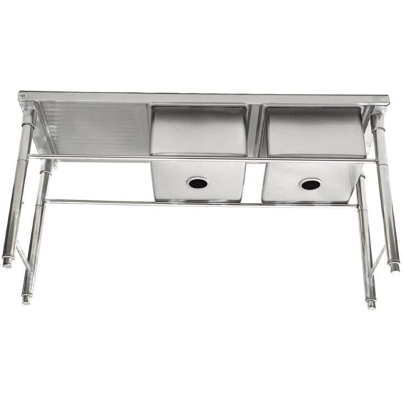 Kaupallinen Pesuallas Ruostumatonta terästä 1570x600x900mm 2 allasta oikealle roiskesuojalla | Adexa YDRST60160X2R - Image 2