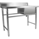 Kaupallinen ruostumattomasta teräksestä valmistettu pesuallas 1380x602x900mm 1 allas oikealla roiskelevyllä | Adexa YDRST60140R - Image 6