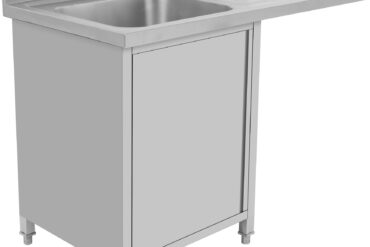 Kaupallinen tiskiallas valutustasolla ja kaapilla, jossa ovi 1200x600x910mm Yksi allas vasen 400x400x250mm | Adexa DSB12602DL