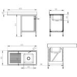 Kaupallinen pesuallas tyhjennyslevyllä ja kaapin ovella 1200x600x910 mm Yksi allas oikea 400x400x250 mm | Adexa DSB12602DR - Image 2