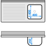 Kaupallinen pesuallas tyhjennyslevyllä ja kaapin ovella 1200x600x910 mm Yksi allas oikea 400x400x250 mm | Adexa DSB12602DR - Image 3