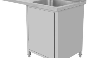 Kaupallinen pesuallas tyhjennyslevyllä ja kaapin ovella 1200x600x910 mm Yksi allas oikea 400x400x250 mm | Adexa DSB12602DR