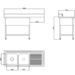 Kaksoisallas vasemmalle kuivaustasolla ja roiskesuojalla 1800x600x910mm | Adexa DSB1860L - Image 3