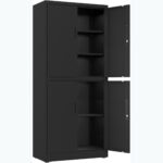 Ammatillinen metallinen säilytyskaappi 4 kääntöovea 900x400x1800mm Lukko 3 säädettävää hyllyä Musta | Adexa SEFC2B