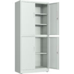 Ammattimainen metallisäilytyskaappi, jossa on 4 kääntöovea, 900x400x1800mm Lukko, 3 säädettävää hyllyä, vaaleanharmaa | Adexa SEFC2LG