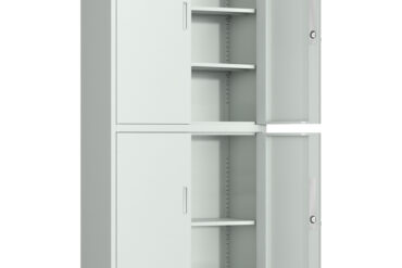 Ammattimainen metallisäilytyskaappi, jossa on 4 kääntöovea, 900x400x1800mm Lukko, 3 säädettävää hyllyä, vaaleanharmaa | Adexa SEFC2LG