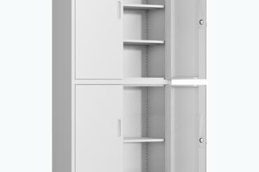 Ammattilainen metallinen säilytyskaappi 4 kääntyvää ovea 900x400x1800mm Lukko 3 säädettävää hyllyä Valkoinen | Adexa SEFC2W