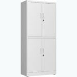 Ammattilainen metallinen säilytyskaappi 4 kääntyvää ovea 900x400x1800mm Lukko 3 säädettävää hyllyä Valkoinen | Adexa SEFC2W - Image 3