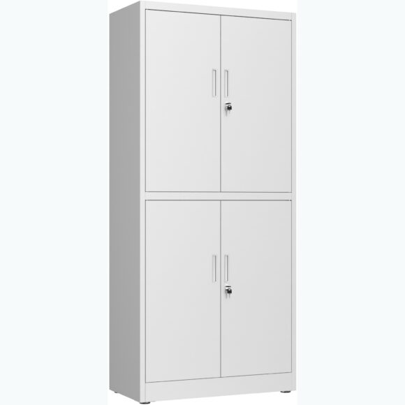 Ammattilainen metallinen säilytyskaappi 4 kääntyvää ovea 900x400x1800mm Lukko 3 säädettävää hyllyä Valkoinen | Adexa SEFC2W - Image 3