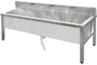 Matala kaupallinen pesuallas Mob-telineillä Ruostumatonta terästä 1 allas Roiskesuojalla 1500x600x660 mm Neliön muotoiset jalat | Adexa SMSJYLR15060