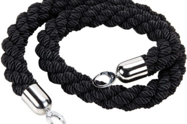 Musta punottu köysiaita köyden hopeanvärisillä päillä 1,5 m | Adexa BR01BS