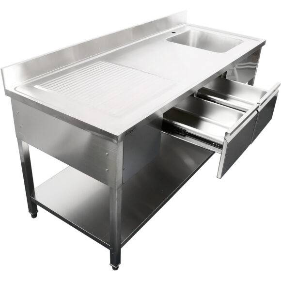 Kaupallinen pesuallas, jossa 2 laatikkoa Ruostumaton teräs 1 allas Oikea Pohjahylly Roiskesuoja 1800x600x900mm | Adexa DSA180602DR - Image 6