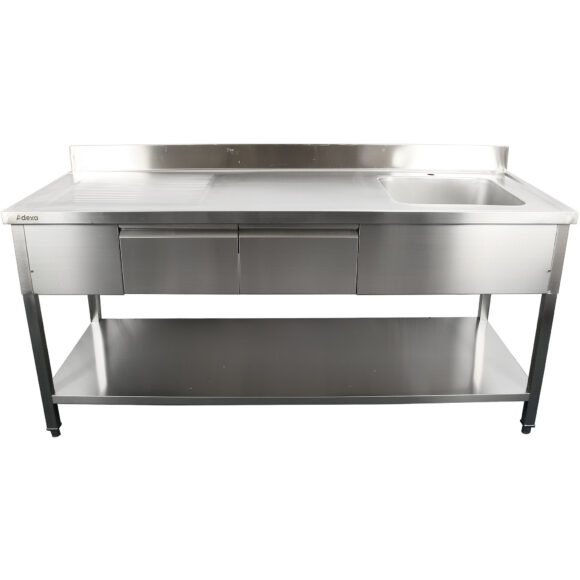 Kaupallinen pesuallas, jossa 2 laatikkoa Ruostumaton teräs 1 allas Oikea Pohjahylly Roiskesuoja 1800x600x900mm | Adexa DSA180602DR - Image 8