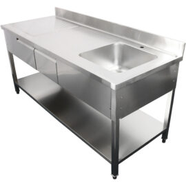 Kaupallinen pesuallas 2 laatikolla Ruostumaton teräs 1 allas Oikea Alahylly Takalevy 1800x700x900mm | Adexa DSA180702DR