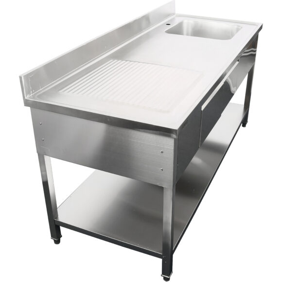 Kaupallinen pesuallas, jossa 2 laatikkoa Ruostumaton teräs 1 allas Oikea Pohjahylly Roiskesuoja 1800x600x900mm | Adexa DSA180602DR - Image 2