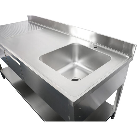 Kaupallinen pesuallas, jossa 2 laatikkoa Ruostumaton teräs 1 allas Oikea Pohjahylly Roiskesuoja 1800x600x900mm | Adexa DSA180602DR - Image 4