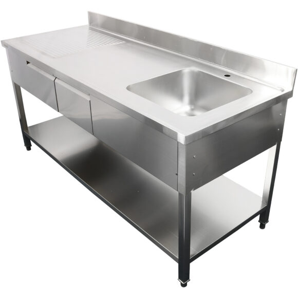 Kaupallinen pesuallas, jossa 2 laatikkoa Ruostumaton teräs 1 allas Oikea Pohjahylly Roiskesuoja 1800x600x900mm | Adexa DSA180602DR