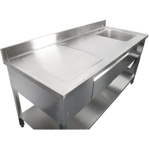 Kaupallinen pesuallas, jossa 2 laatikkoa Ruostumaton teräs 1 allas Oikea Pohjahylly Roiskesuoja 1800x600x900mm | Adexa DSA180602DR - Image 3