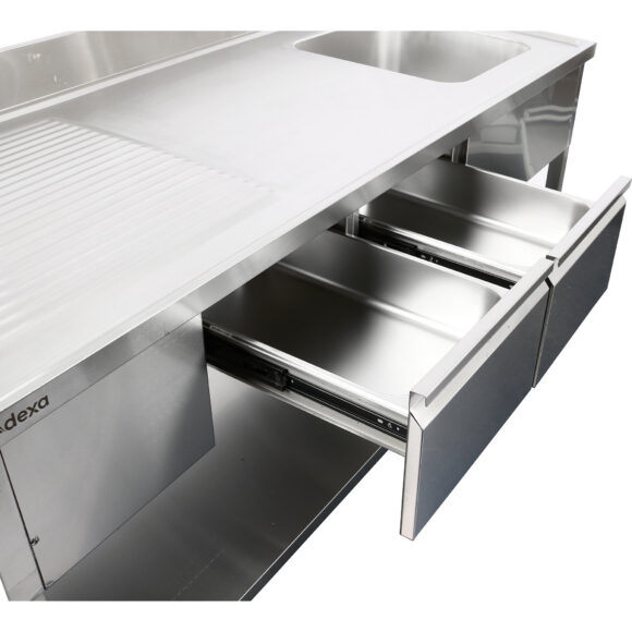 Kaupallinen pesuallas, jossa 2 laatikkoa Ruostumaton teräs 1 allas Oikea Pohjahylly Roiskesuoja 1800x600x900mm | Adexa DSA180602DR - Image 5