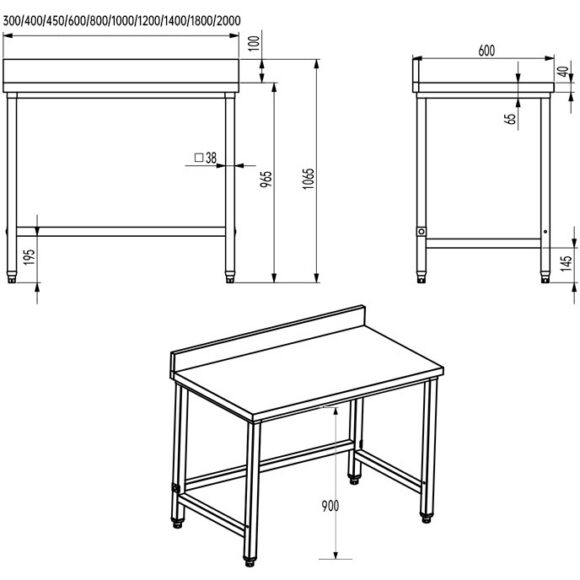 Kaupallinen työtaso Ruostumaton teräs Ei alaosaa Ylätaso 300x600x965mm | Adexa DW3060 - Image 2