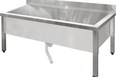 Matalarakenteinen kaupallinen kattilanpesuallas, ruostumatonta terästä, 1 allas, roiskesuoja, 1200x600x660 mm, neliönmuotoiset jalat | Adexa SMSJY12060