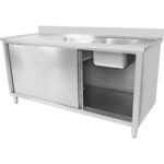 Kaupallinen kaksoisallas kaappi ruostumatonta terästä 1500x600x900mm 2 altaita roiskesuoja | Adexa DSD15602DR - Image 2