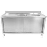 Kaupallinen kaksoisallas kaappi ruostumatonta terästä 1500x600x900mm 2 altaita roiskesuoja | Adexa DSD15602DR - Image 4