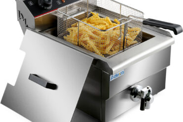 Kaupallinen friteerauskeitin, yksittäinen, sähköinen, 10 litraa, 3 kW, työtasomalli, tyhjennysventtiili | Adexa HEF101V
