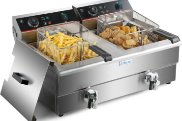 Kaupallinen kaksinkertainen sähköinen paistokone 2x10 litraa 6kW pöytämalli tyhjennyshanalla | Adexa HEF102V