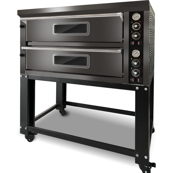 Ammattilaispizzauuni jalustalla Sähköinen 2 kammio 6+6 pizzaa x 33cm 500°C Mekaaniset säätimet 13,2kW 400V Musta | Adexa PS602B