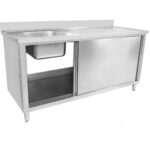 Kaupallinen pesuallas liukuovilla Ruostumaton teräs 1 allas Vasen Alatason hylly Takaseinäroiske 1800x700x900mm | Adexa DSA180702DL