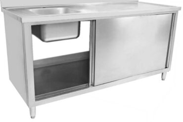 Kaupallinen pesuallas liukuovilla Ruostumaton teräs 1 allas Vasen Alatason hylly Takaseinäroiske 1800x700x900mm | Adexa DSA180702DL