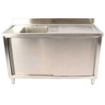 Kaupallinen pesuallas liukuovilla Ruostumaton teräs 1 allas Vasen Alatason hylly Takaseinäroiske 1800x700x900mm | Adexa DSA180702DL - Image 2