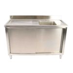 Kaupallinen pesuallas liukuovilla Ruostumaton teräs 1 kulho Oikea Alahylly Roiskesuoja 1800x600x900mm | Adexa DSA180602DR - Image 2