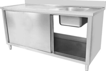 Kaupallinen pesuallas liukuvilla ovilla Ruostumaton teräs 1 allas Oikea Alaosa hylly Roiskesuoja 1800x700x900mm | Adexa DSA180702DR