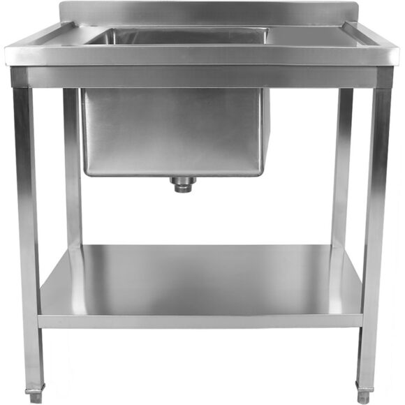 Kaupallinen pesuallas ruostumatonta terästä 800x600x900mm 1 allas vasemmalla roiskesuoja alahylly | Adexa STD08060L - Image 2