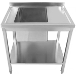 Ammattikeittiön allas ruostumatonta terästä 800x600x900mm 1 altaalla vasen roiskeenestolla ja alahyllyllä | Adexa STD08060L - Image 3